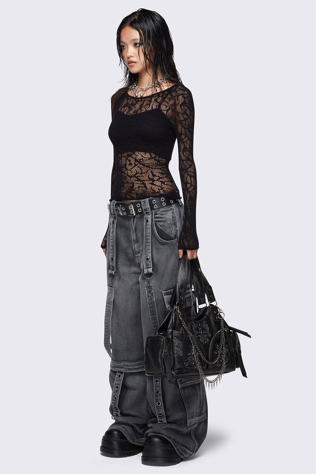 Abyss Black Faux Leather Shoulder Bag
