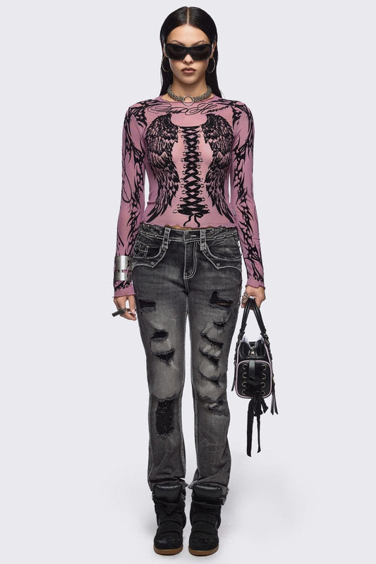 Wing It Pink Mesh Top
