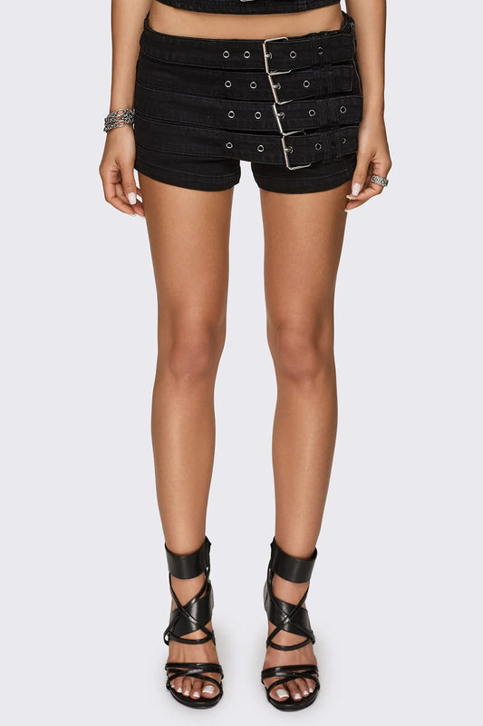 Ada Belted Mini Denim Shorts