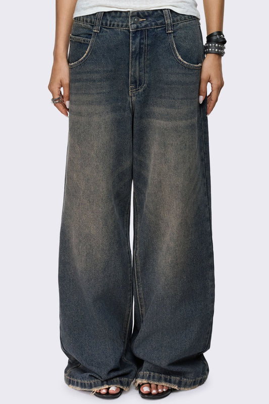 Rift Washed Blue Straight Baggy Jeans