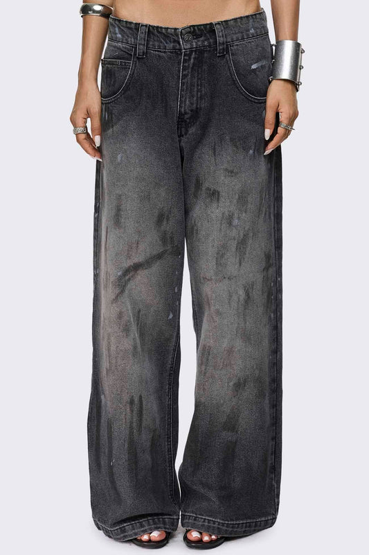 Rift Black Paint Splatter Straight Baggy Jeans