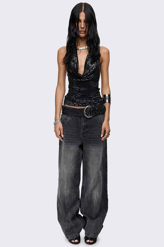 Rift Washed Grey Straight Baggy Jeans