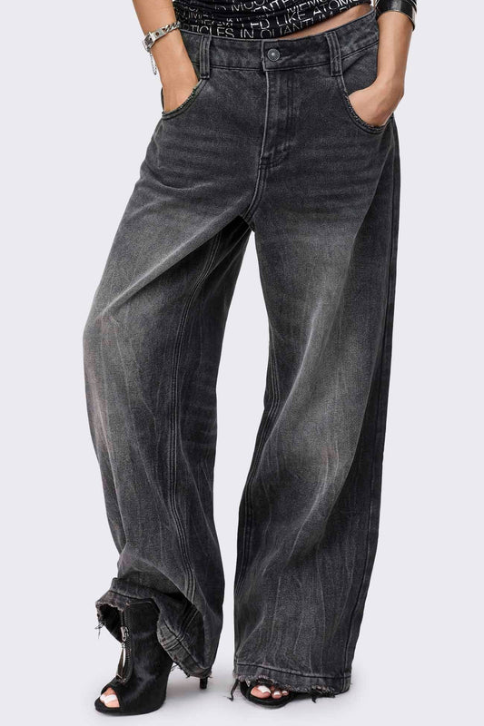 Rift Washed Grey Straight Baggy Jeans