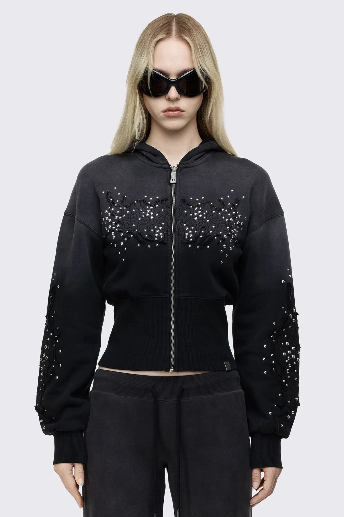 Breathe Black Sigil Studded Patch Zip Up Hoodie