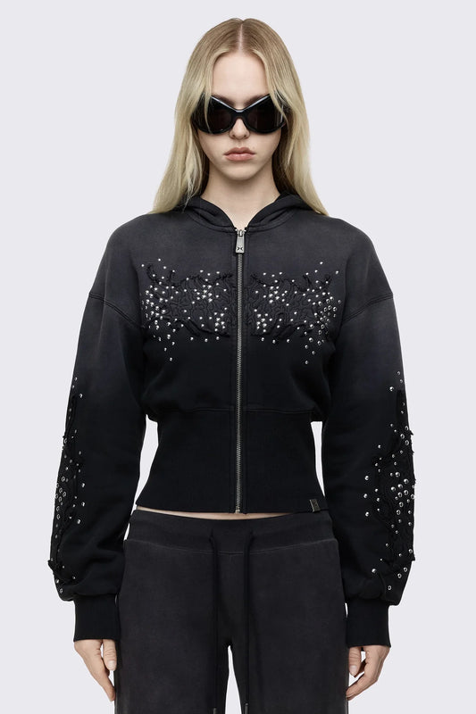 Breathe Black Sigil Studded Patch Zip Up Hoodie