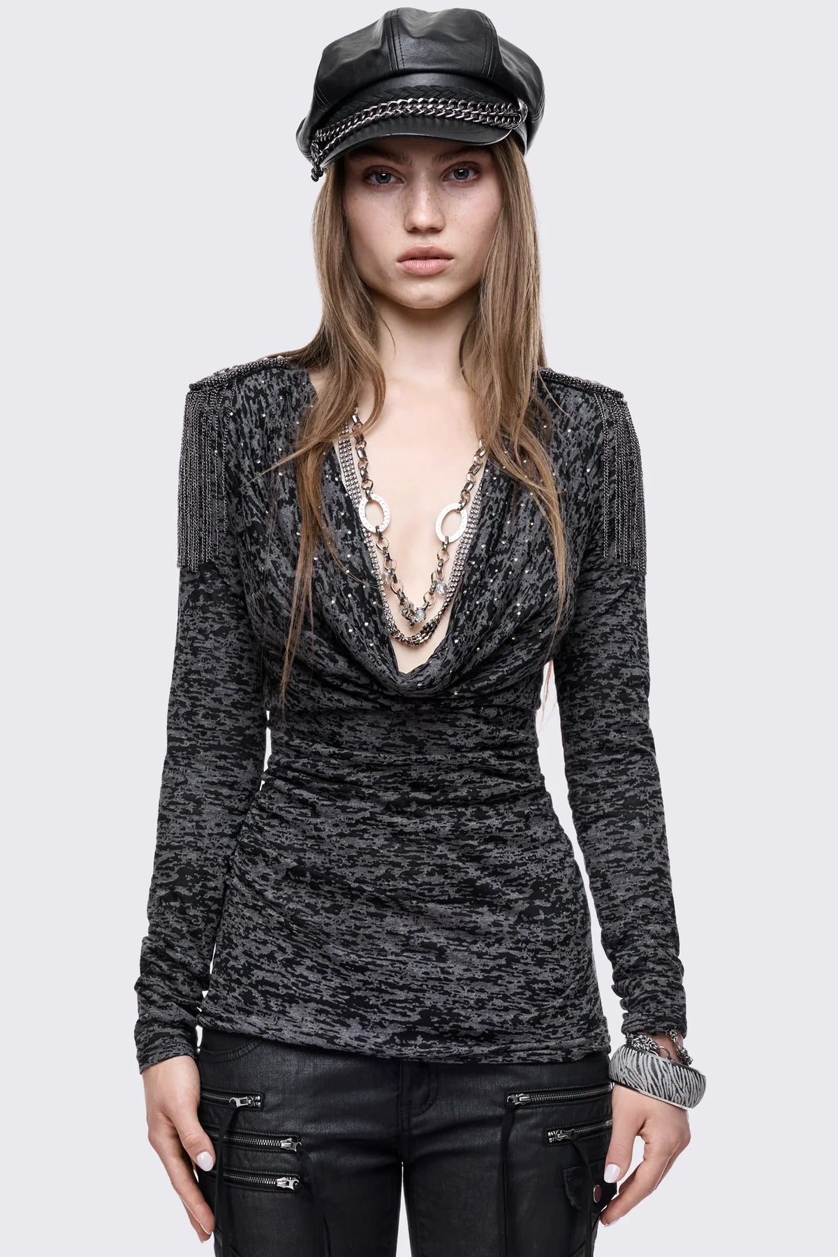 Surrender Burn Out Cowl Long Sleeve Top
