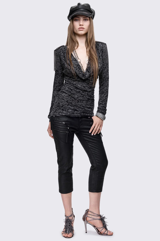 Surrender Burn Out Cowl Long Sleeve Top