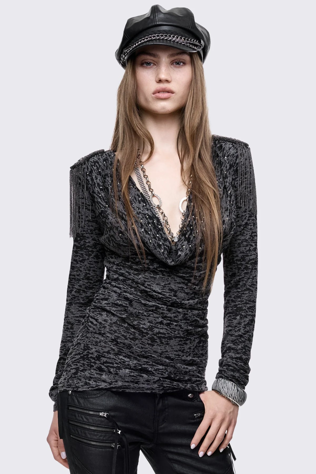 Surrender Burn Out Cowl Long Sleeve Top
