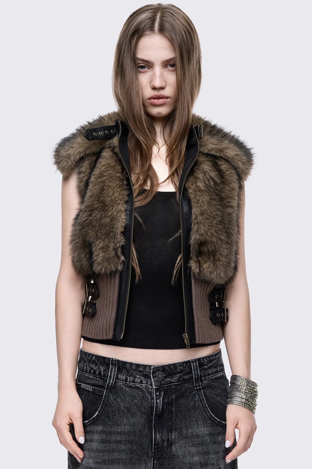 Arden Brown Fur Vest Jacket