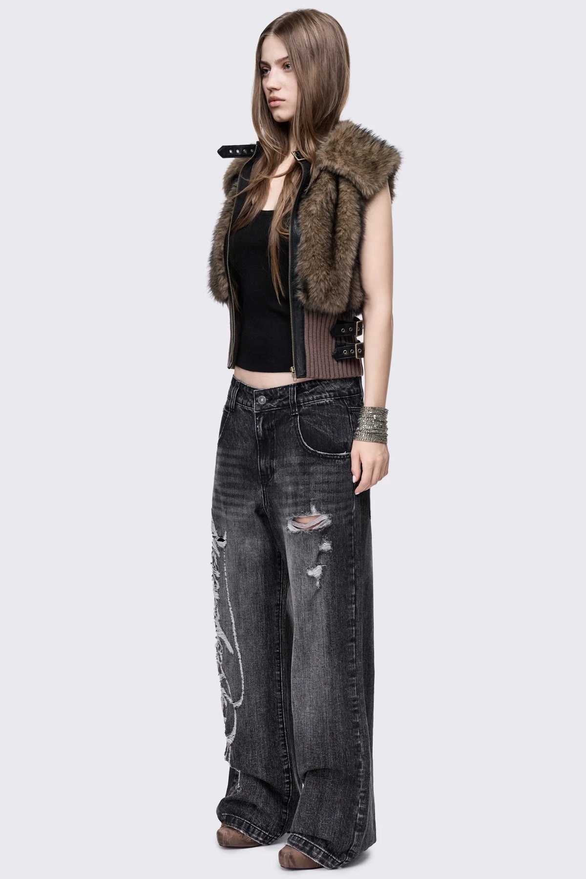 Arden Brown Fur Vest Jacket