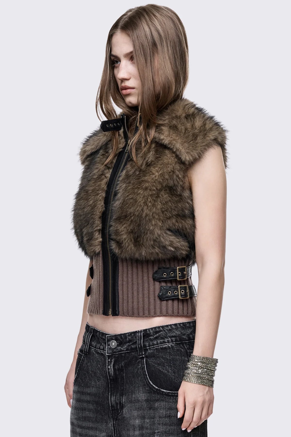 Arden Brown Fur Vest Jacket