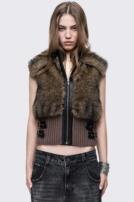 Arden Brown Fur Vest Jacket
