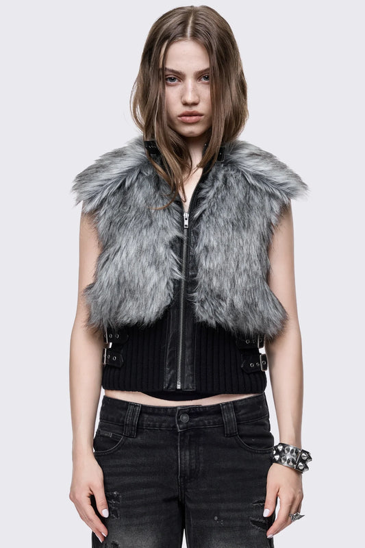 Arden Grey Fur Vest Jacket