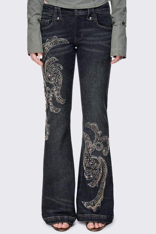 Aura Beaded Embroidery Flared Jeans