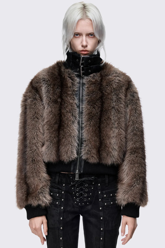Rumor Buckle Cropped Fur Jacket