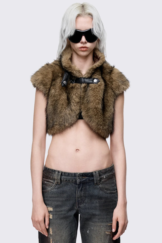 Elite Brown Faux Fur Shrug