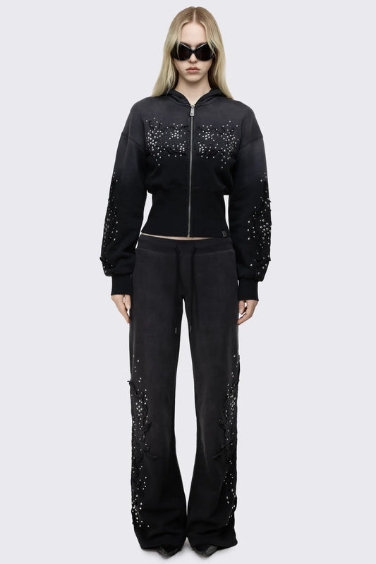 Breathe Black Sigil Studded Patch Zip Up Hoodie