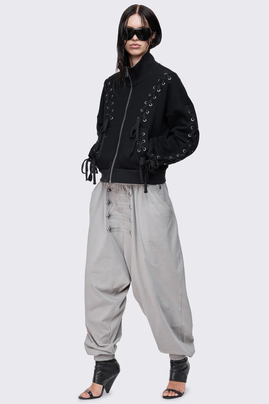 Mia Lace Up Funnel Neck Zip Sweatshirt