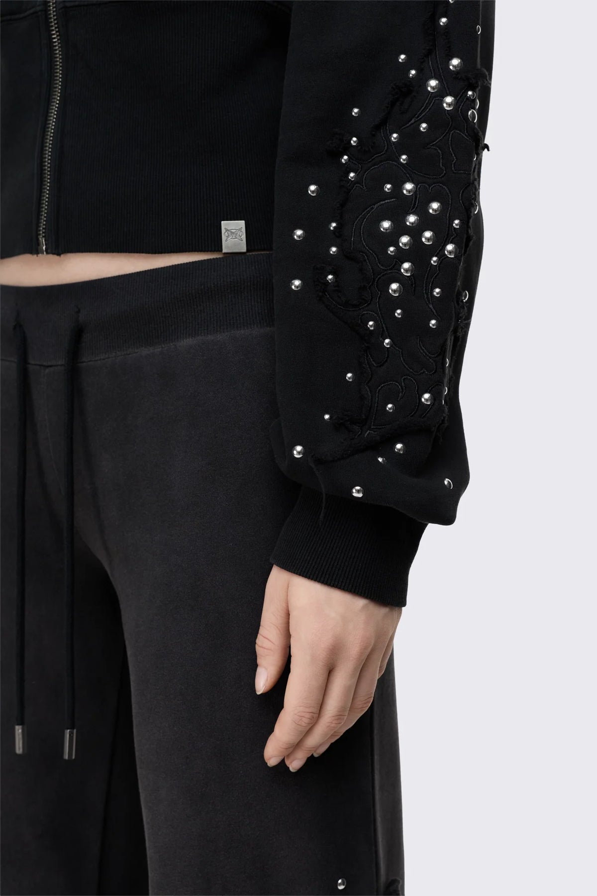 Breathe Black Sigil Studded Patch Zip Up Hoodie