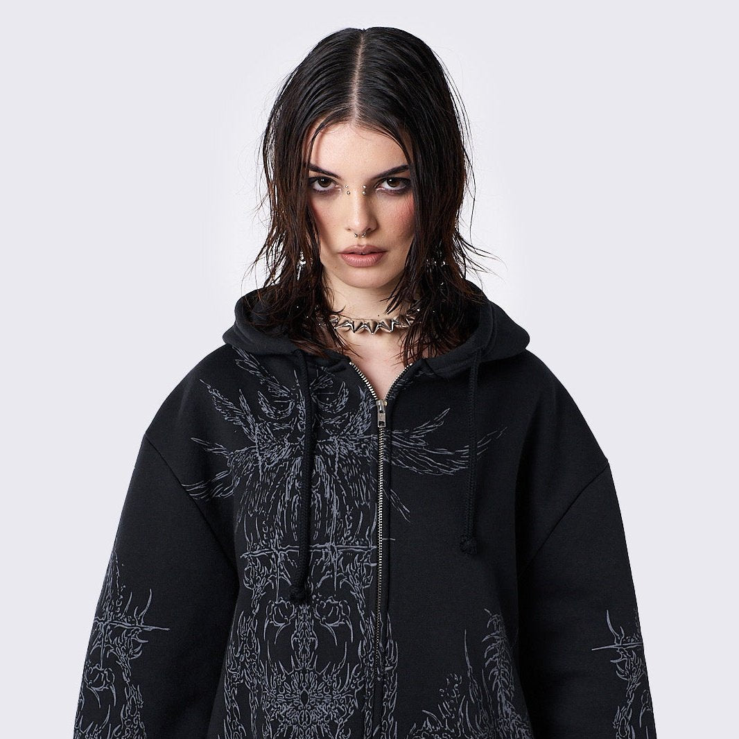 Enigmatic Black Zip Up Hoodie