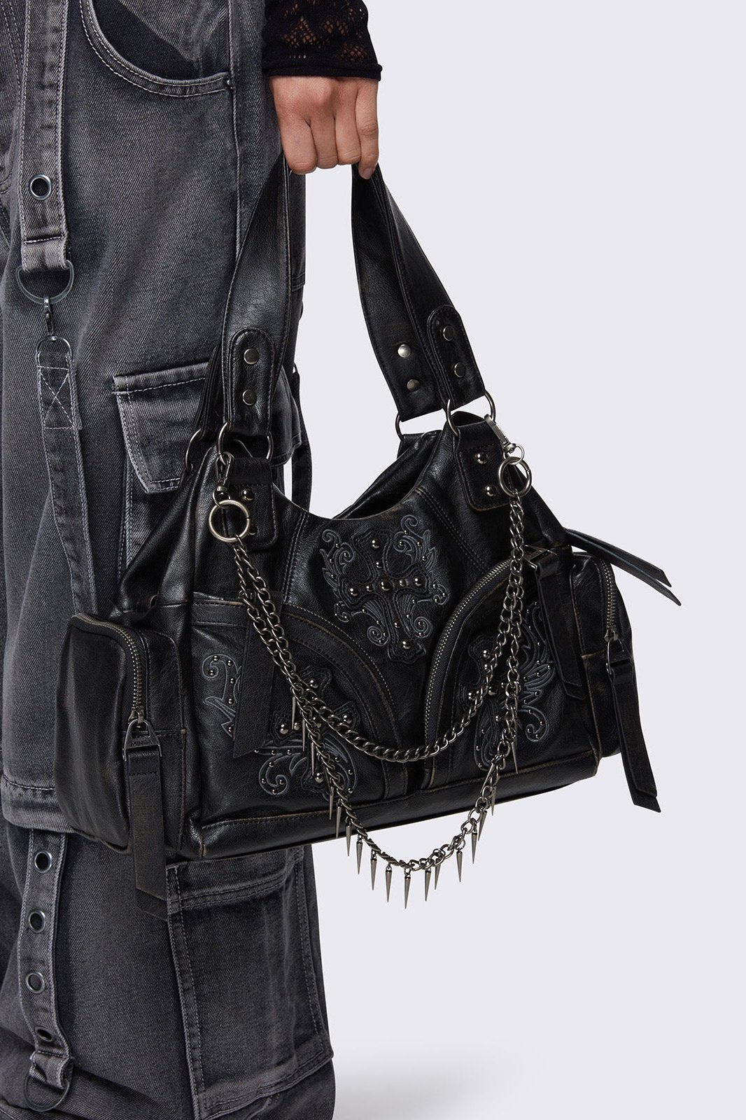 Abyss Black Faux Leather Shoulder Bag