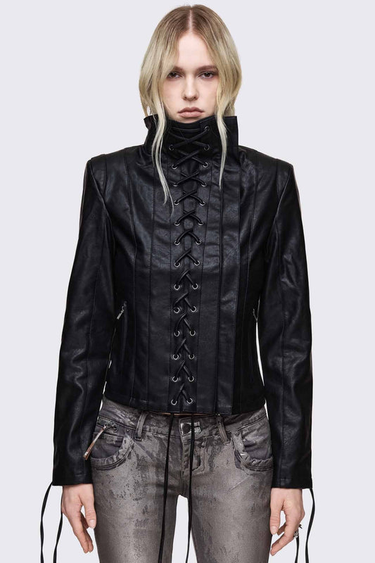 Dimension Lace Up Funnel Jacket
