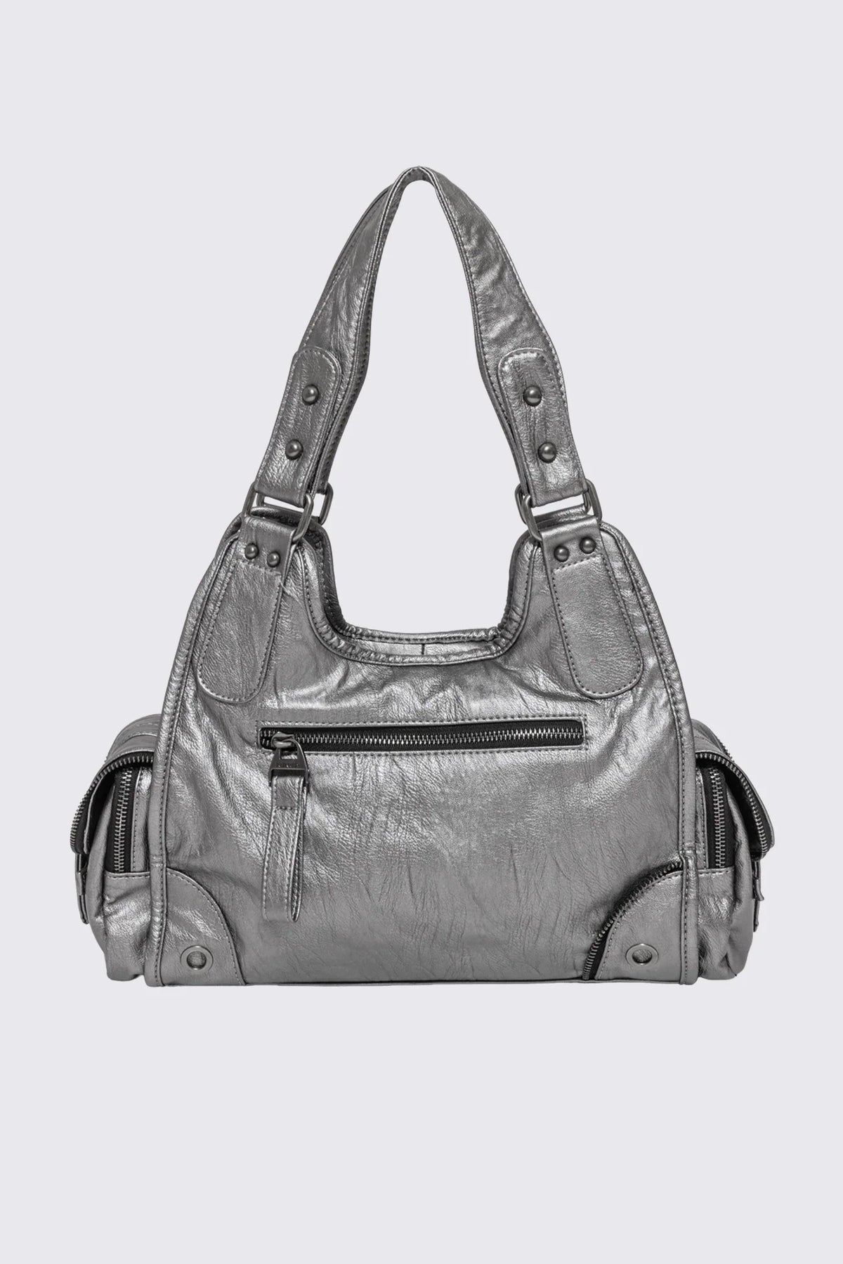 Jules Silver Faux Leather Shoulder Bag