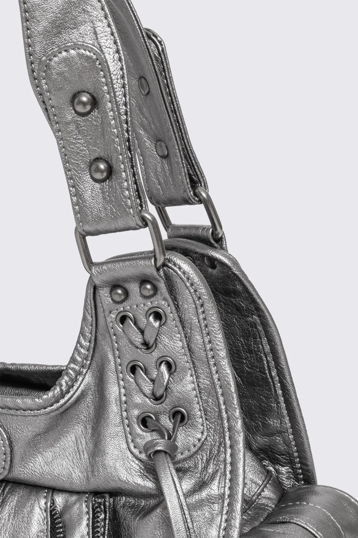 Jules Silver Faux Leather Shoulder Bag