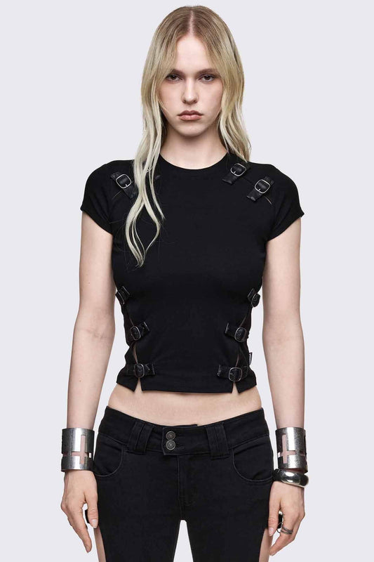 Oblivion Buckle Cut Out Baby Tee
