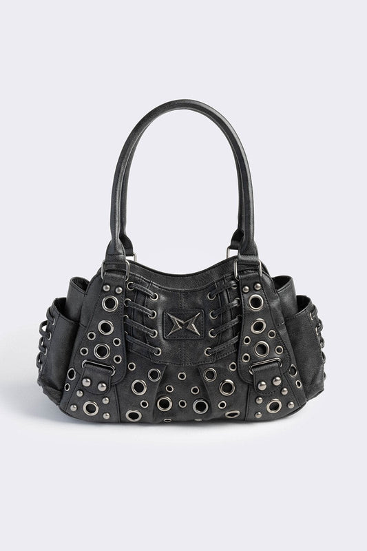 Rivet Faux Leather Shoulder Bag