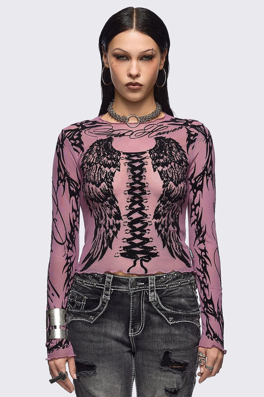 Wing It Pink Mesh Top